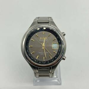 1円〜 ELGIN SOLAR DRIVE 腕時計 FK-1358-AP エルジン ソーラードライブ 動作確認済み デイト 稼働品 RADIO CONTROL ゴールド金具 メンズ