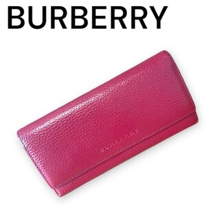 【美品】◆BURBERRY◆バーバリー 長財布 赤 革 wallet レディース red かわいい オシャレ ブランド品 ノバチェック