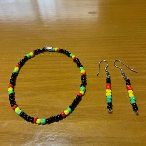 ラスタカラー ビーズ アンクレット ピアス セット