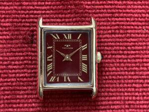 TECHNOS Tecnos hand winding type bar gun ti color. rare face antique lady's wristwatch search Cartier * Omega *USED