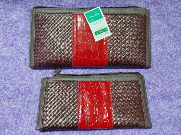 アシタバ 編み込みウォレットポーチ 入れ子2個セット ASHITABA製 未使用長期保管
