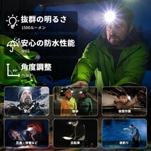 LED ヘッドライト1500ルーメン 充電式 7種点灯モードセンサー検知 記憶機能 IP65防水 90°角度 4-5時間 649_画像5