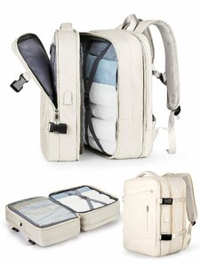 バックパック トラベル 40l 大容量 機内持ち込み 拡張機能 usb充電ポート盗難防止 ビジネス 旅行 防水軽量 ホワイト 741