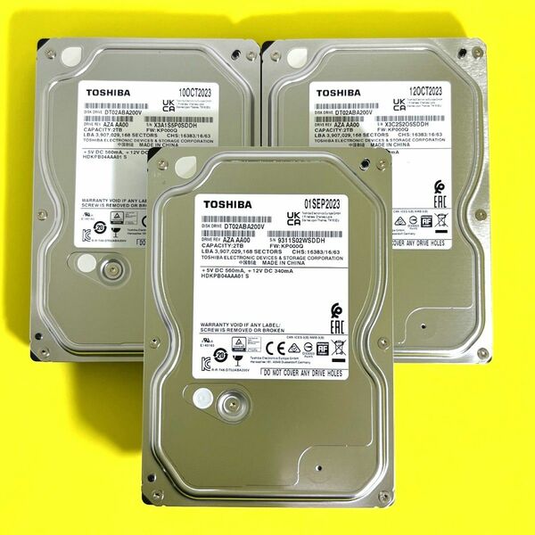 3個セット★2TB★　DT02ABA200V　/　TOSHIBA【使用時間：5ｈ＆5ｈ＆5ｈ】2023年製 新品同様 AVコマンド