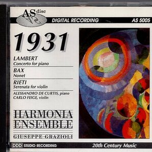 Lambert*, Bax*, Rieti*, Harmonia Ensemble, Giuseppe Grazioli 1931: Lambert Concerto, Bax Nonet, Rieti Serenataの画像1