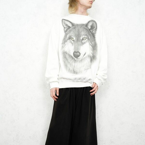 USA VINTAGE TULTEX WOLF PRINT DESIGN SWEAT SHIRT/アメリカ古着オオカミプリントデザインスウェット