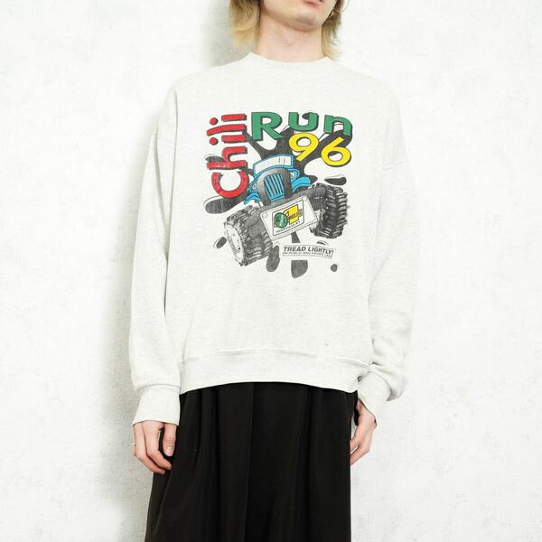 USA VINTAGE FRUIT OF THE LOOM Chili RUN PRINT DESIGN SWEAT SHIRT/アメリカ古着プリントデザインスウェット