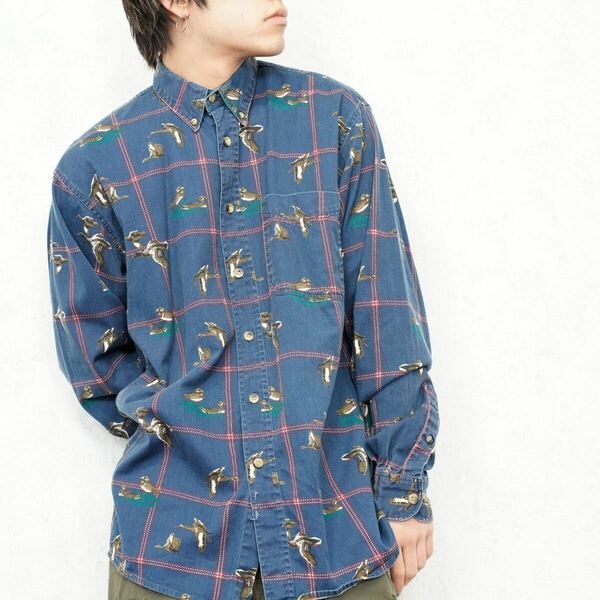 USA VINTAGE FALLS CREEKS BIRD PATTERNED BD SHIRT/アメリカ古着鳥柄ボタンダウンシャツ 