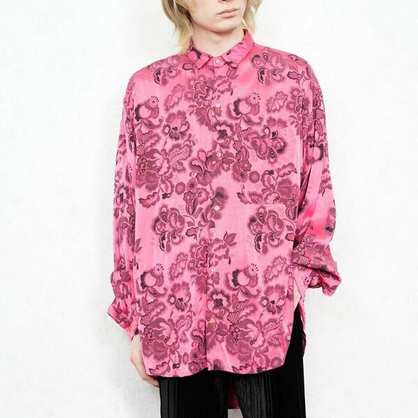 EU VINTAGE centre ville FLOWER PATTERNED EMBROIDERY JACQUARD DESIGN SHIRT/ヨーロッパ古着花柄ジャガード刺繍デザインシャツ