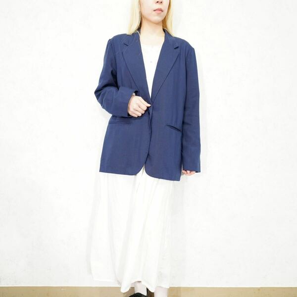 USA VINTAGE SAG HARBOR NAVY COLOR OVER DESIGN TAILORED JACKET/アメリカ古着ネイビーカラーオーバーデザインテーラードジャケット