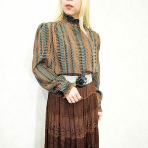 USA VINTAGE POET&NICOLA PATTERNED DESIGN FRILL BLOUSE/アメリカ古着柄デザインフリルブラウス