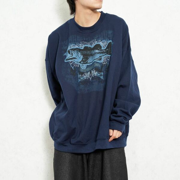 USA VNITAGE PURITAN FISH PRINT DESIGN OVER SWEAT SHIRT/アメリカ古着お魚プリントデザインオーバースウェット