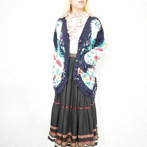 *SPECIAL ITEM* USA VINTAGE jennifer reed HAND EMBROIDERY アメリカ古着ハンド刺繍デザインラミーコットンニットカーディガン