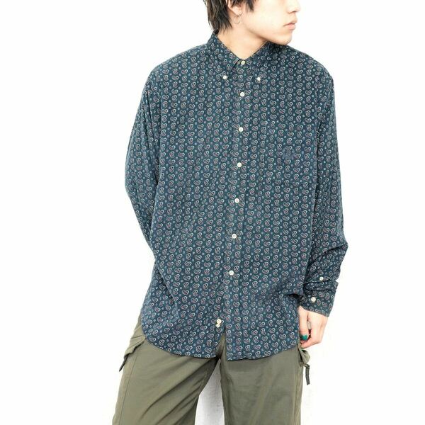 USA VINTAGE HUNT CLUB PATTERNED DESIGN COTTON BD SHIRT/アメリカ古着柄デザインコットンボタンダウンシャツ　