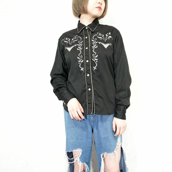 USA VINTAGE Parkandle Slim EMBROIDERY DESIGN WESTERN SHIRT/アメリカ古着刺繍デザインウェスタンシャツ