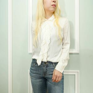 EU VINTAGE MR.MRS.SHIRT SILK FRILL DESIGN SHIRT MADE IN ITALY/ヨーロッパ古着シルクフリルデザインシャツ