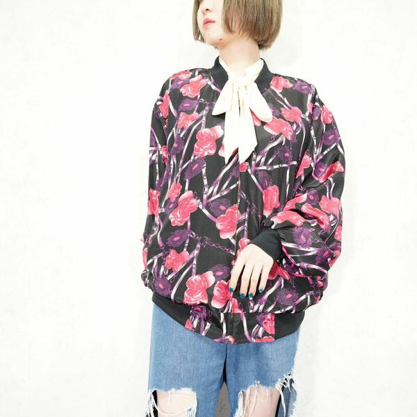 USA VINTAGE MAYCENE FLOWER PATTERNED DESIGN ZIP UP BLOUSON/アメリカ古着花柄デザインジップアップブルゾン