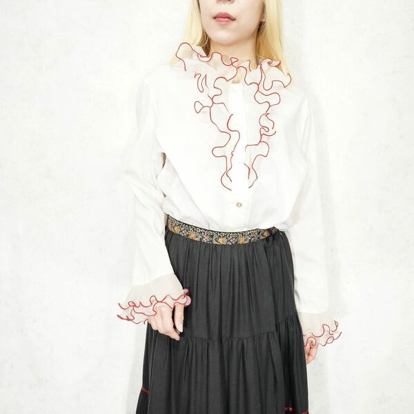 *SPECIAL ITEM* USA VINTAGE SHEER FRILL DESIGN BLOUSE/アメリカ古着シアーフリルデザインブラウス