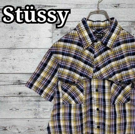 ステューシー　STUSSY　半袖シャツ　チェック柄　ポケット　ワンポイントロゴ　 シャツ　