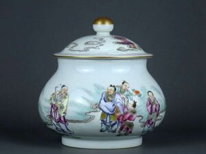 【瓏】陶磁器 粉彩人物故事図茶葉罐 大清雍正年製 染付 置物擺件 古賞物 中国古美術 蔵出