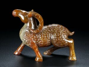 【瓏】和田玉 高古玉彫 玉羊 時代物 極細工 手彫り 置物擺件 中国古賞物 蔵出