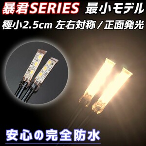 極小2.5cm 電球色 2本 正面発光 防水 暴君 LED テープ ライト ランプ 小さい 小型 ミニ 極細 極薄 12V 車 バイク スポット 温白色 暖色