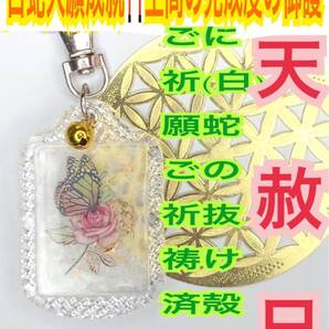 福招鈴 白蛇の抜け殻 脱け殻 上品 蝶 バラ キーホルダー メモリーオイル(美しい 愛 赤い糸 等) 薔薇 白蛇のお守り【天赦日ご祈祷済み】24