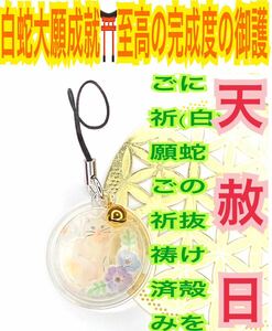 白蛇の抜け殻 脱け殻 福招鈴 キーホルダー 金箔 チャーム メモリーオイル 強力な白蛇のお守り【天赦日ご祈祷済み】財布 白猫 ネコ ねこ 24