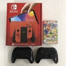 【1円～】Nintendo Switch 有機ELモデル マリオレッド 本体セット + マリオパーティ ソフト + プロコン 2個セット 現状品【中古品】_画像1