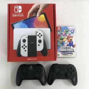 【1円～】Nintendo Switch 有機ELモデル ホワイト 本体セット + マリオワンダー ソフト + プロコン 2個セット 現状品【中古品】