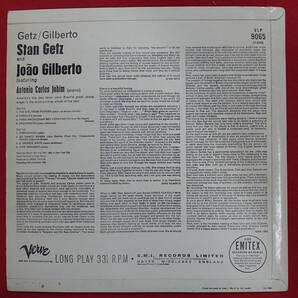 極美盤! UK Original 初回 VERVE MONO VLP 9065 GETZ/GILBERTO Stan Getz MAT: 1N/1Nの画像2
