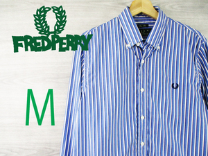 FREDPERRY●フレッドペリー＜ワンポイントロゴ刺繍・ストライプ長袖シャツ＞●M1502y