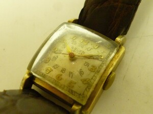 Z809-N36-1573* GRUEN VERI-THIN 10K GOLD FILLED square wristwatch lady's hand winding present condition goods ①*