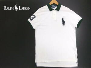 ■Ralph Lauren■半袖ポロシャツ 白×緑 Lサイズ ビッグポニー チェック柄ナンバリング ＃3 ラルフローレン