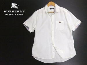 #BURBERRY BLACK LABEL# short sleeves linen shirt white size 2 sleeve reverse side check pattern Epo let flax hemp Burberry Black Label 