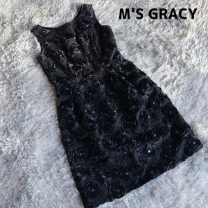 美品！M'S GRACY エムズグレイシー ワンピース スパンコール フラワー　ブラック　36　 Sサイズ