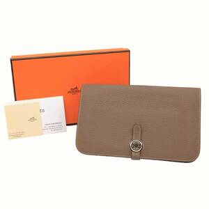 【美品】HERMES エルメス 長財布 ドゴン GM デュオ トゴ レザー エトゥープ #Y