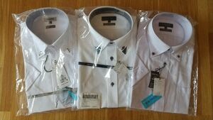 半袖ドレスシャツ(Lサイズ・首回り41cm)・ホワイト系2点、紺系１点の合計３点セット(新品)