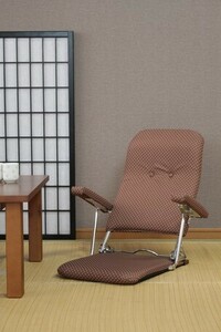 新品＠日本製 和風 折りたたみ 肘付き 座椅子＜いこい＞/ブラウン（座椅子、クッション、ソファー）
