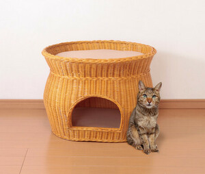 新品＠天然籐 籐製 ラタン キャット ハウス 2段ベッドタイプ（猫小屋 猫ベッド）