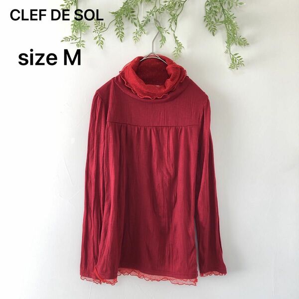 【CLEF DE SOL】トップス ハイネックカットソー 襟・袖レース