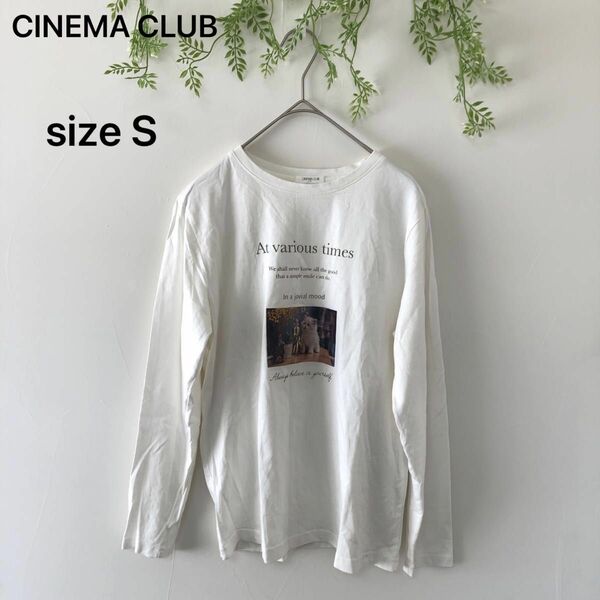 【CINEMA CLUB】トップス Tシャツ カットソー 猫プリント ホワイト ロンT