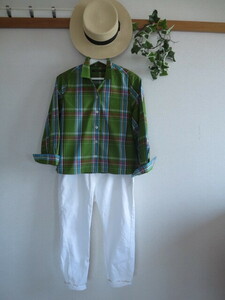 * free shipping *Sunny Clouds Sunny klauz.... adult green check easy big shirt L size 