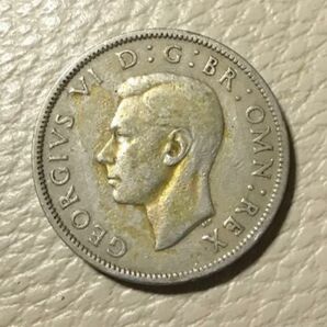 【希少品】イギリス　2シリング銀貨　ジョージ6世　1950年　本物保証　正規品　鑑定済み