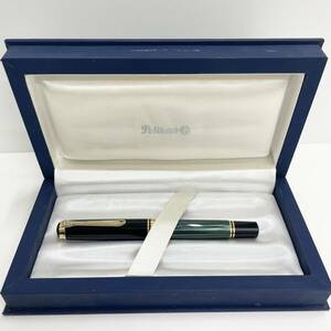 ★PELIKAN スーベレーン 18C-750 M PF 刻印有 ペリカン 緑縞 グリーンストライプ 万年筆 ケース付 GERMANY