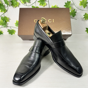 4294-02★美品★ GUCCI／グッチ／革靴／メンズ革靴／GG柄プレート／26.5㎝／ブラック★