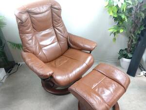 4138-02★EKORNES エコーネス ストレレスチェア リクライニングソファー オットマンセット MADE IN NORWAY ノルウェー製 アンティーク★