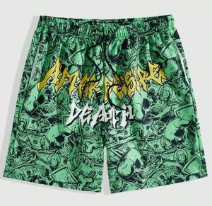 新品★ストリート 海外輸入 大きいサイズXL（JP-XXL） ハーフショーツ ハーフパンツ スカル＄ドル柄 HIPHOP