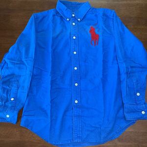 [RALPH LAUREN/ Ralph Lauren ] long sleeve shirt button down M size (10-12)150. big po knee used blue 