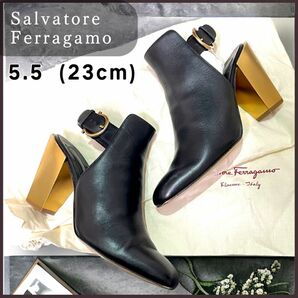 Salvatore Ferragamo サボサンダル ブーツ 太ヒール 23.0cm ブラック ショートブーツ